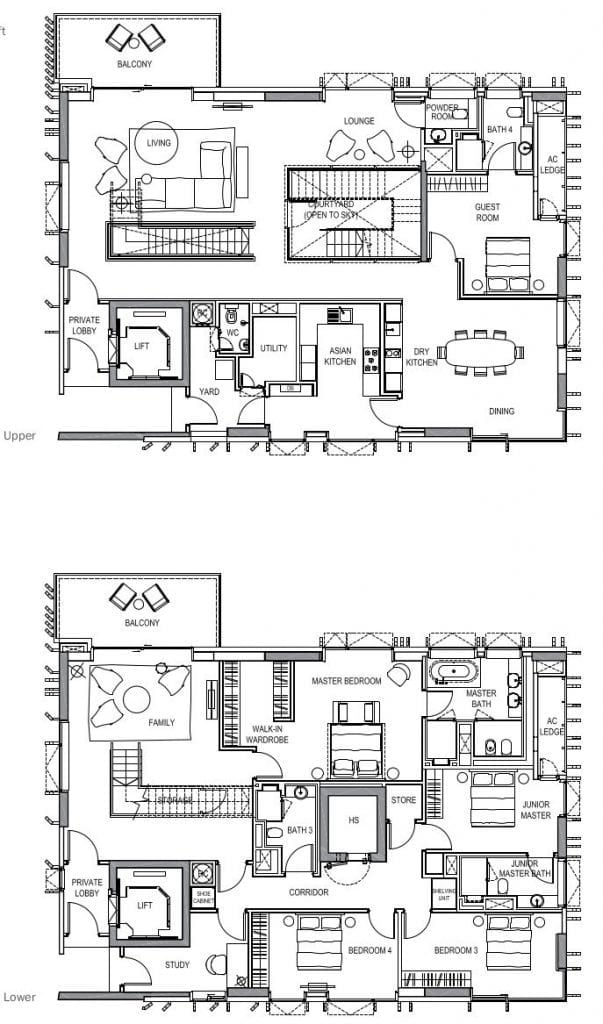 3 Kebun dengan Taman Lantai Rencana PH1
