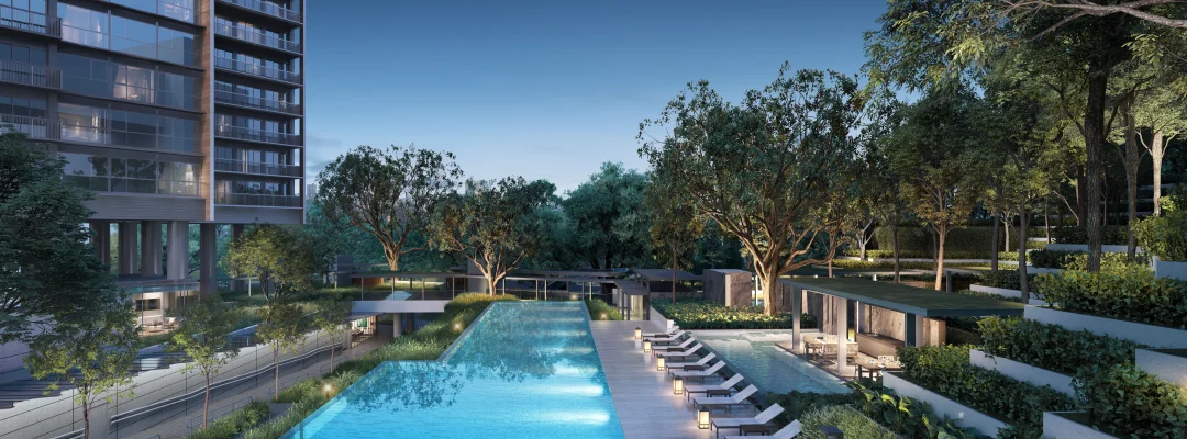 Blossoms by the Park Pool Night