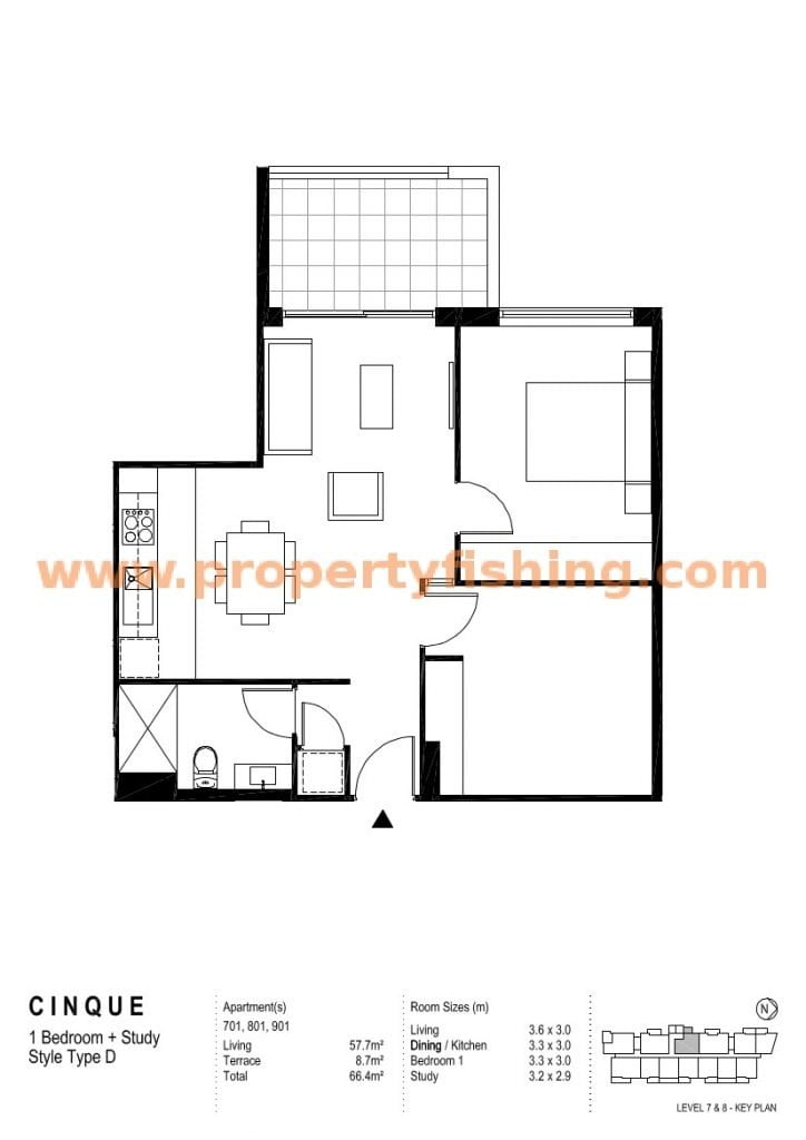 Cinque Brisbane Floor Plan 1 + Study