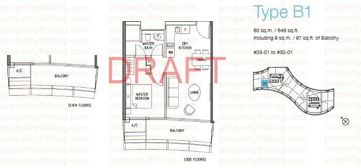 DUO Residences Floor Plan 1 Bedroom