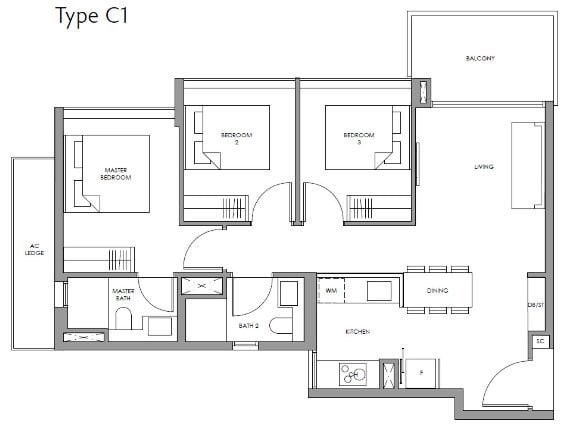 Rencana Fourth Avenue Residences Lantai c1