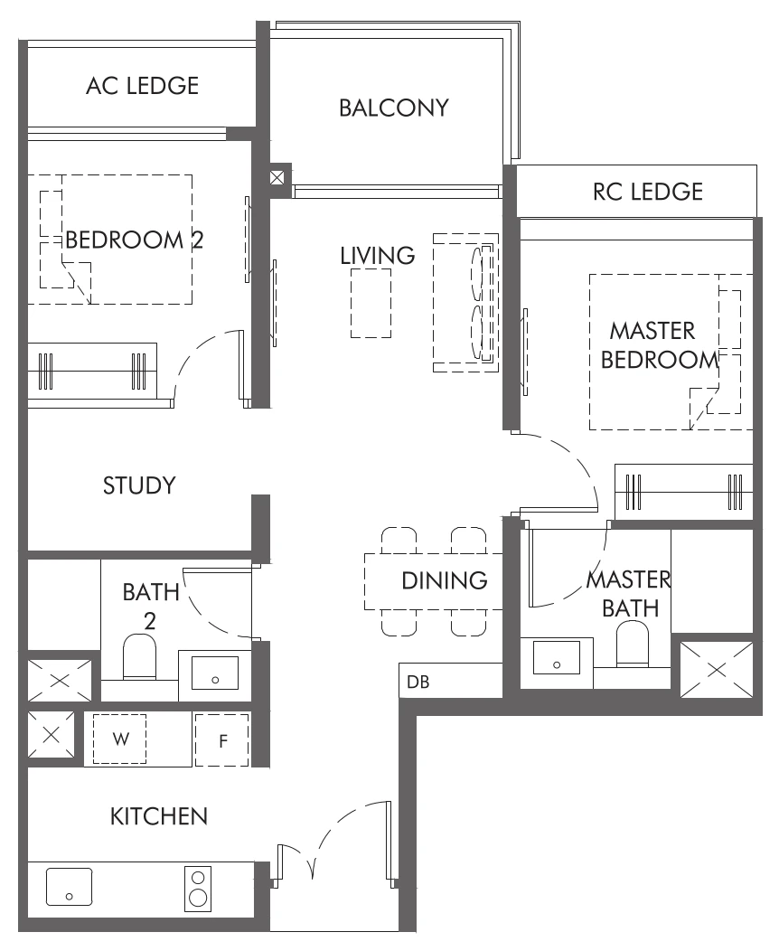 The Hill at One North Floor Plan 2bs2