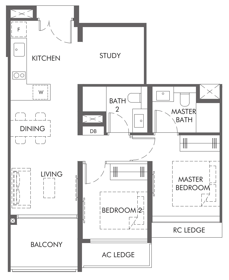 The Hill at One North Floor Plan 2bs4