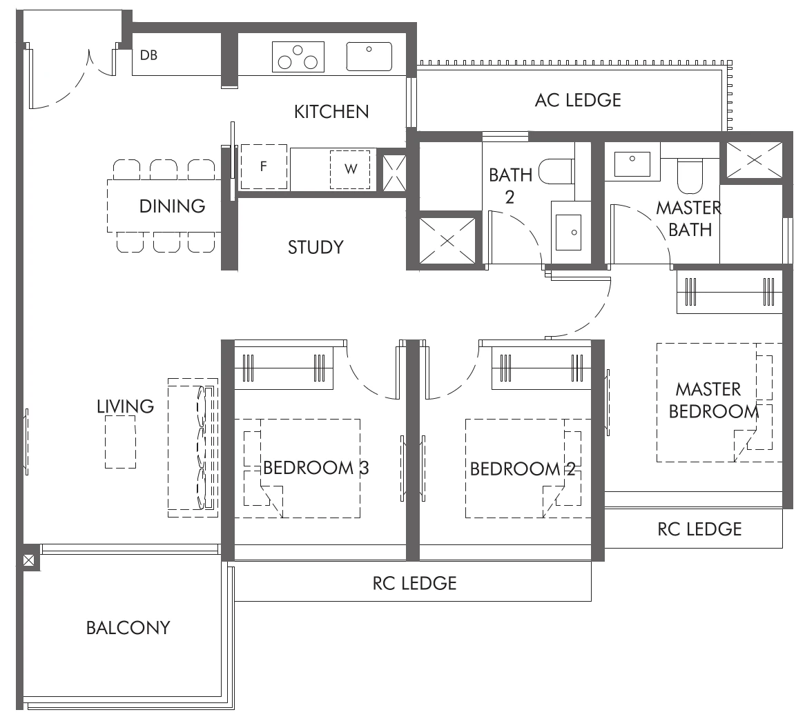 The Hill at One North Floor Plan 3bs2