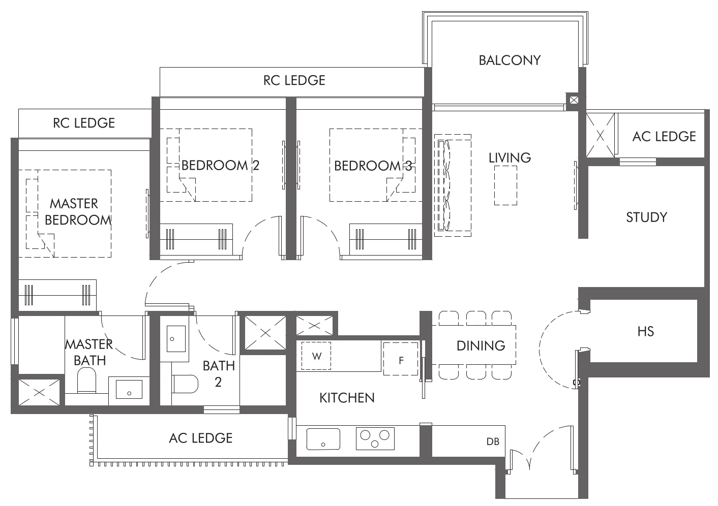 The Hill at One North Floor Plan 3bs3