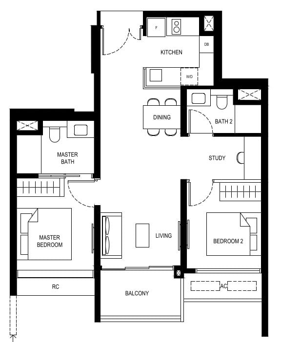 Lentor Hills Residences Floor Plan 2+1e