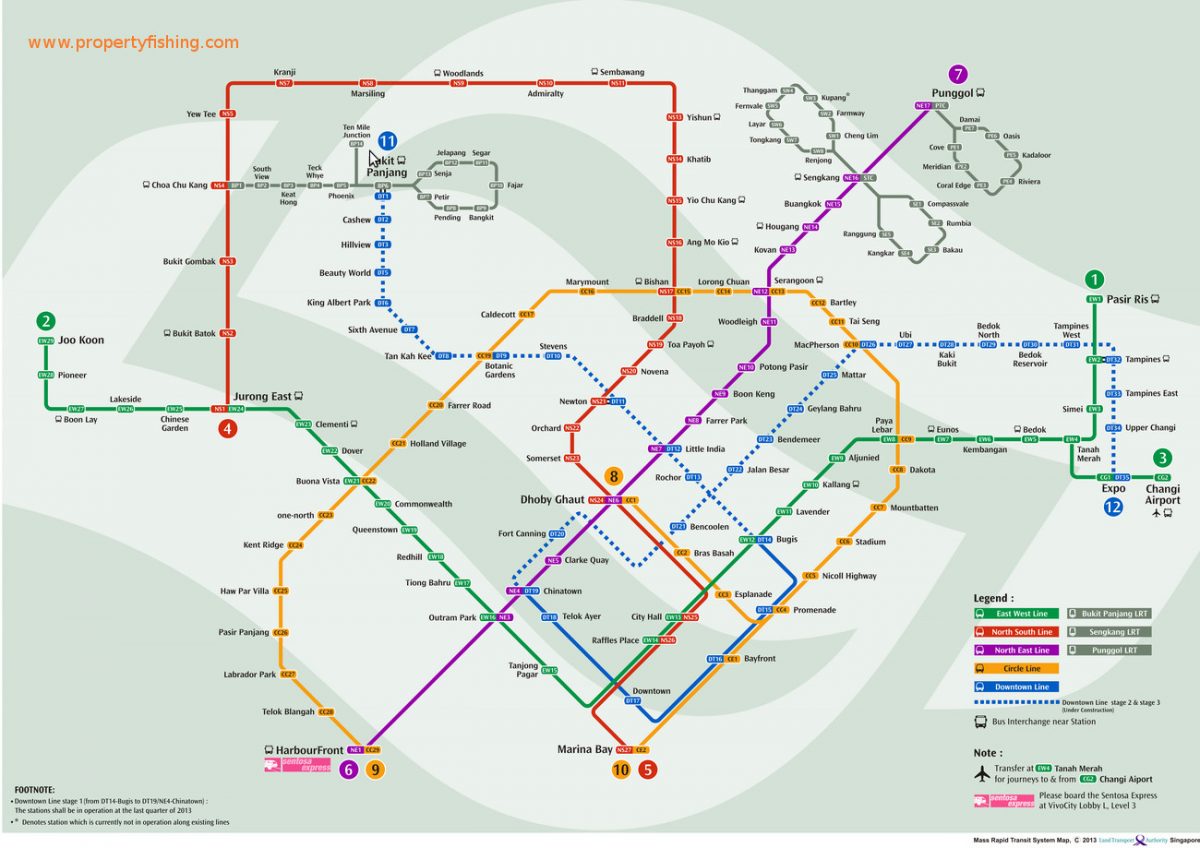 MRT Network Map including Downtown Line