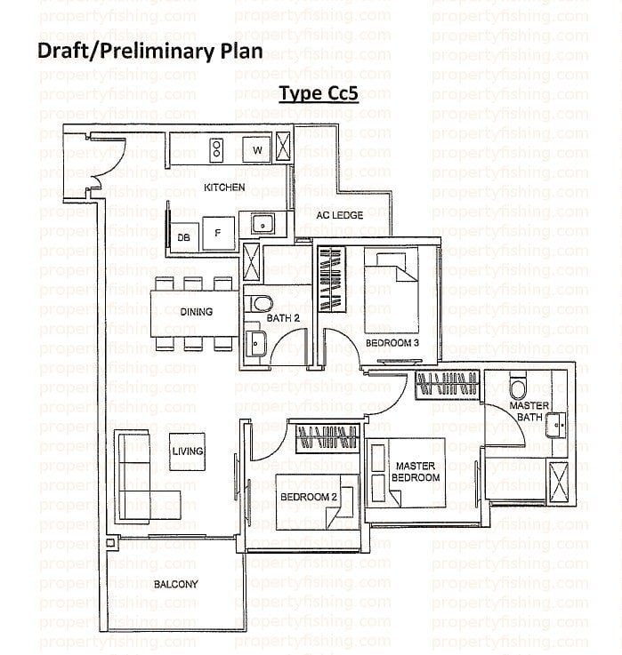 The Glades at The Glades at Tanah Merah Floor Plan - 3 bedroom (compact), 2 bath Merah Floor Plan - 3 bedroom, 2 bath