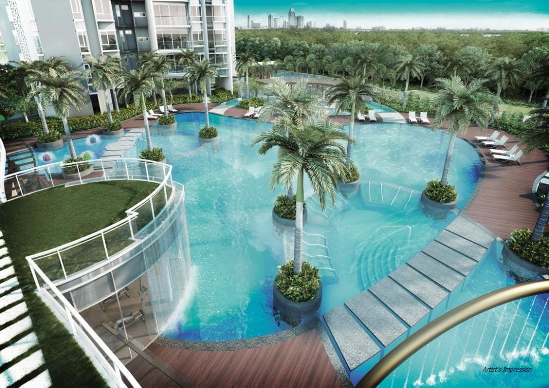 The Meyerise condo clubhouse and swimming pool